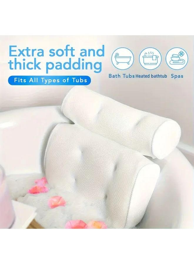 White Bathtub Pillow with Neck and Back Support Drying Hook 6 Suction Cups Machine Washable - Image 4